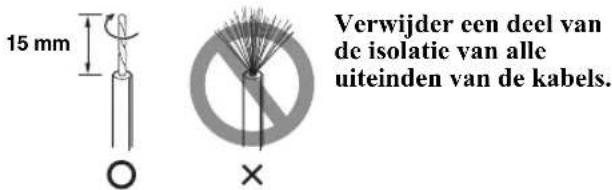 15 mm Verwijder een deel van de isolatie van alle uiteinden van de kabels.