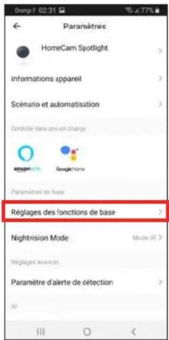 Réglages des fonctions de base Nightvision Mode Réglages assençés Paramètre d'alerte de détection