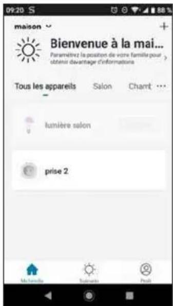 maison Bienvenue à la mai... Paramètres la position de votre famille pour obtenir davantage d'informations Tous les appareils Salon Chant ... lumière salon prise 2