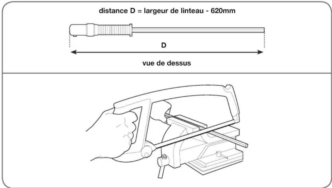 distance D = largeur de linteau - 620mm D vue de dessus