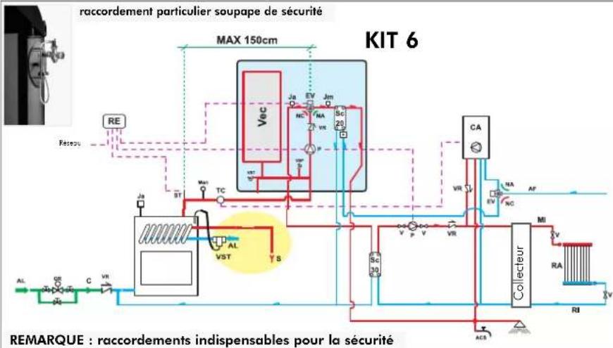EDILKAMIN ACQUATONDO PLUS - EXEMPLE DE SYSTÉME HYDRAULIQUE POUR THERMOCHEMINÉ AVEC PRODUCTION D'EAU CHAÜDE SANITAIÈRE AVEC UTILISATION DU KIT 6 - 1