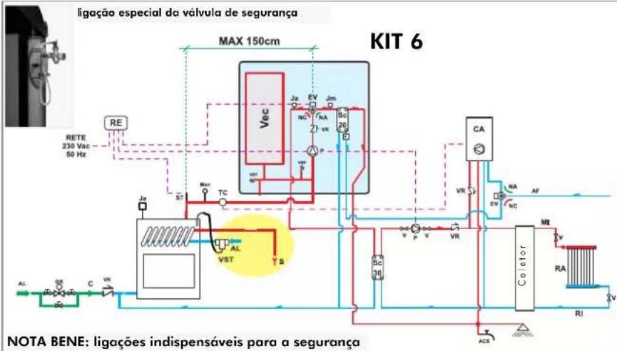 EDILKAMIN ACQUATONDO PLUS - EXEMPLO DA INSTALAÇÃO HIDRAULICA PARA TERMOESTUFA COM PRODUÇÃO DE ÁGUA QUENTE SANITária COM UTILIZATION DE KIT 6 - 1