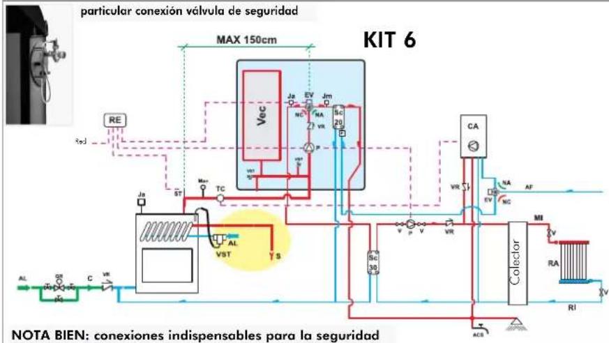 EDILKAMIN ACQUATONDO PLUS - EJEMPLO DE INSTALACION HIDRAULICA PARA TERMOCHIMENEA CON PRODUCCION DE AGUA CALIENTE SANITARIA CON EL USO DE KIT 6 - 1