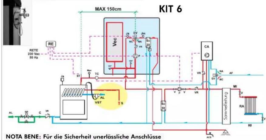 EDILKAMIN ACQUATONDO PLUS - BEISPIEL EINER HYDRAULIKANlage FÜR HEIZKAMIN MIT SANITARHEISSWASSERERZEUGUNG UTER VERWENDUNG DES BAUSATZES KIT 6 - 1
