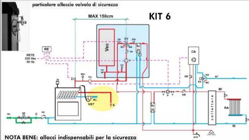 EDILKAMIN ACQUATONDO PLUS - EEMPIO DI IMPIANTO IDRAULICO PER TERMOCAMINETTO CON PRODUZIONE DI ACQUA CALDA SANITARIA CON UTILIZZO DI KIT 6 - 1