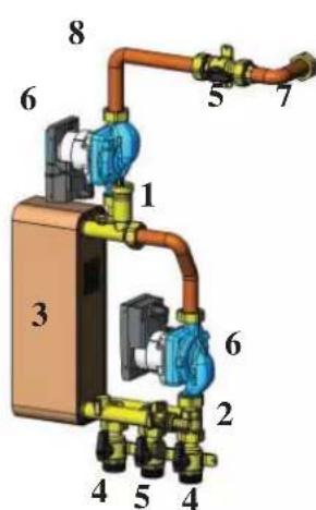 EDILKAMIN AQUAMAXI 28 - EXAMPLE OF A HYDRAULIC SYSTEM FOR OPEN-TANK FIREPLACE UNIT, COMBINED WITH A GAS BOILER. PRODUCTION OF DOMESTIC HOT WATER WITH COIL. - 2