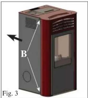 EDILKAMIN PRIMA - TO ENABLE ANY CONNECTION SOLUTION OF THE SMOKE OUTLET CONNECTION TO THE CHIMNEY FLUE, YOU NEED TO REMOVE THE RELEVANT METAL SIDE (right or left). - 1