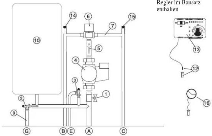EDILKAMIN H2OCEANO - BEISPIEL EINER HYDRAULIKANLAGE FÜR HEIZKAMIN NUR ZUR HEIZUNG UTER VERWENDUNG VON KIT 5 - 2