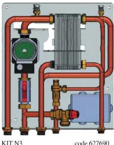 EDILKAMIN H2OCEANO - AN EXAMPLE OF A HYDRAULIC SYSTEM FOR A THERMO FIREPLACEITH HOT SANITARY WATER PRODUCTION AND A WALL MOUNTED BOILER USING KIT N3 - 4