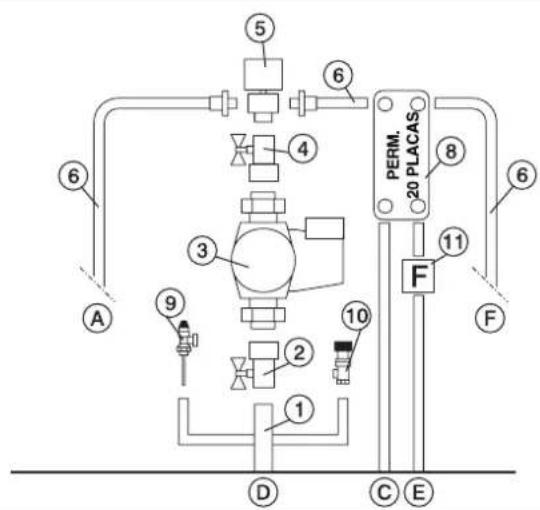 EDILKAMIN H2OCEANO - EXEMPLO DE SISTEMA HIDRAULICO PARA RECURPERADOR A ÁGUA COM PRODUÇÃO DE ÁGUA QUENTE SANITÁRIA COM USO DE KIT 1 - 2