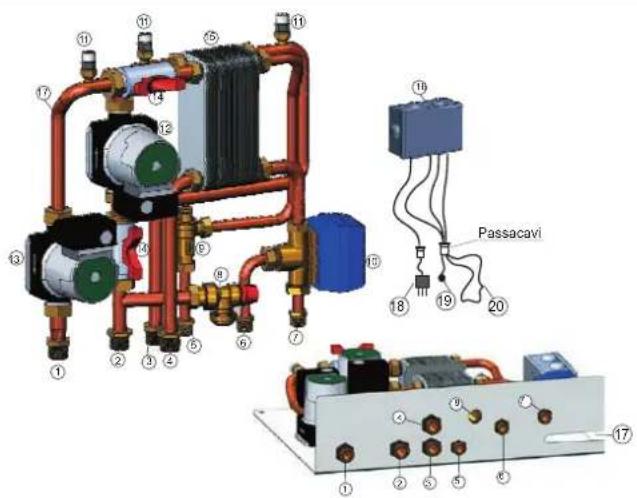 EDILKAMIN H2OCEANO - ESEMPIO DI IMPIANTO IDRAULICO PER TERMOCAMINETTO CON PRODUZIONE DI ACQUA CALDA SANITARIA + CALDAIA MURALE CON UTILIZZO DI KIT N3 BIS - 2