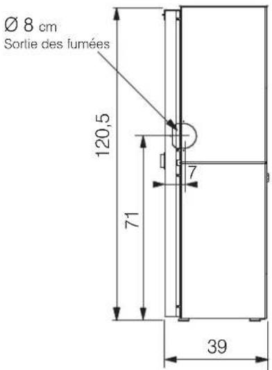 Ø 8 cm Sortie des fumées 120,5 71 7 39