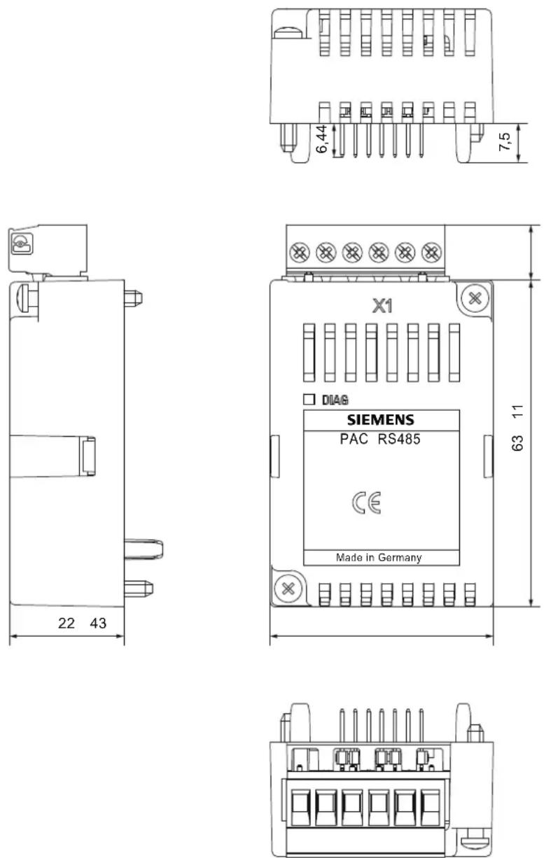 SIEMENS SENTRON PAC4200 - Plans d'encombrement du module d'extension PAC RS485 - 1
