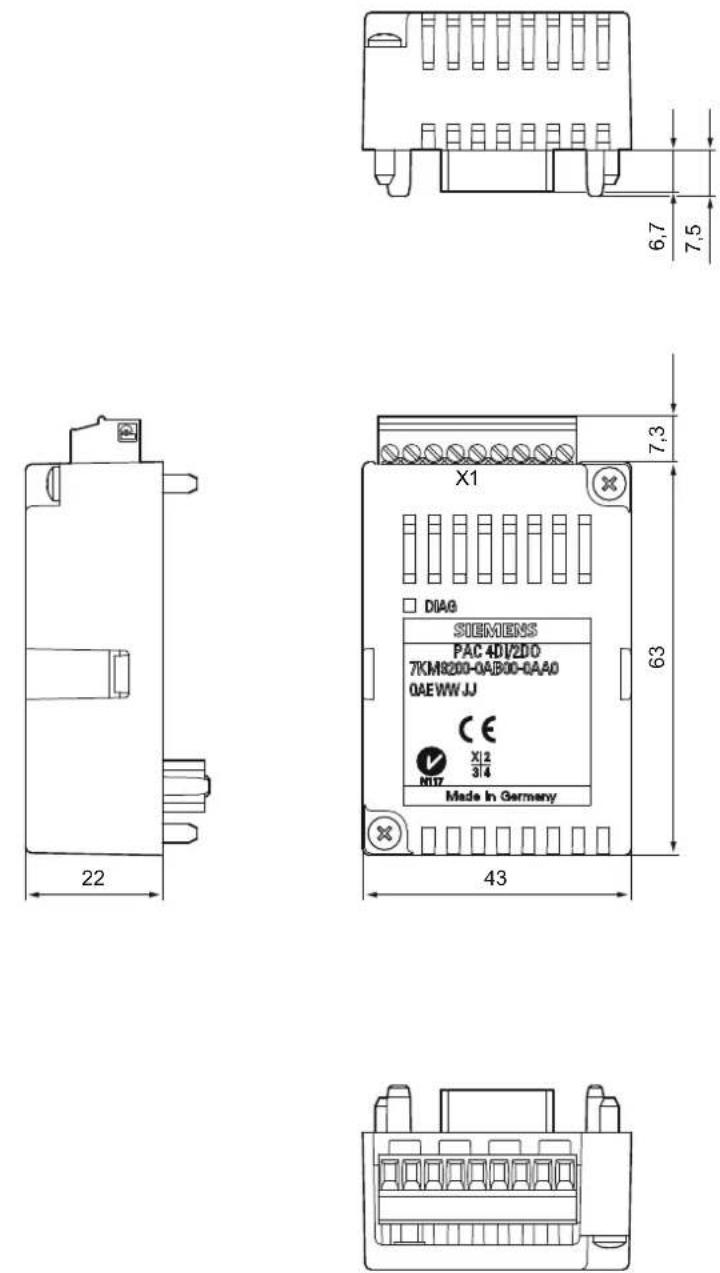 SIEMENS SENTRON PAC4200 - Plans d'encombrement du module d'extension SENTRON PAC 4DI/2DO - 1