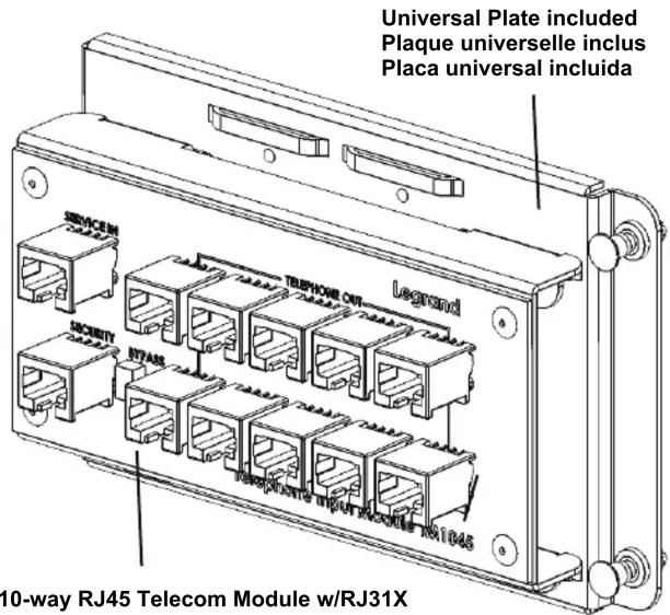 Universal Plate included Plaque universelle inclus Placa universal incluida SERVICEM TELEPHONE OUT LEGEND SECURITY N7A8 PERCENTRANTS INPUT MODELS IN1045 10-way RJ45 Telecom Module w/RJ31X
