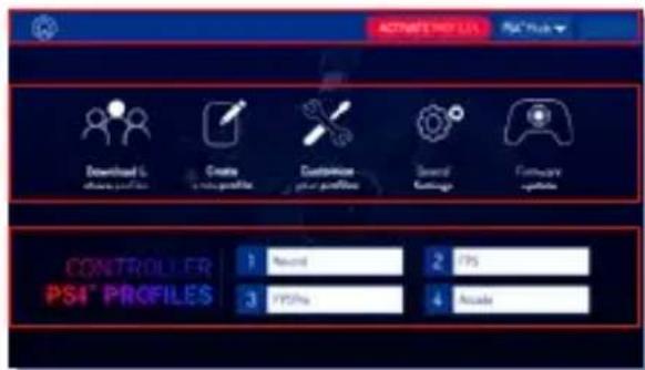 ACTIVITIES MODELS PS4" PUSH Download & share profiles Create a new profile Customize your profiles General Settings Foreword updates CONTROLLER PS4" PROFILES 1 Record 2 PS 3 PPDSrs 4 Audio