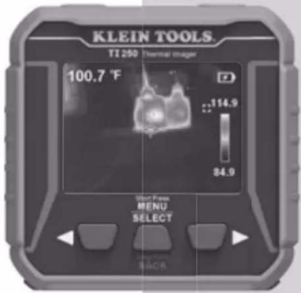 KLEIN TOOLS. TE 250 Thermal imager 100.7 °F 114.9 34.9 Short Press MENU SELECT BACR