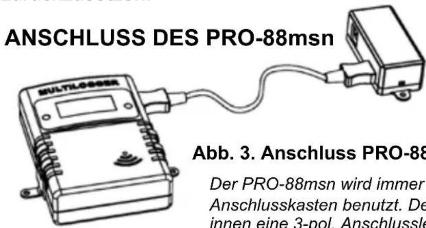 ANSCHLUSS DES PRO-88msn MULTILOGIES Abb. 3. Anschluss PRO-88 Der PRO-88msn wird immer Anschlusskasten benutzt. De innen eine 3-pol. Anschlussle