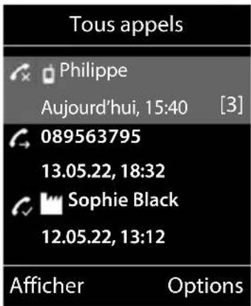 Tous appels Philippe Aujourd'hui, 15:40 [3] 089563795 13.05.22, 18:32 Sophie Black 12.05.22, 13:12 Afficher Options