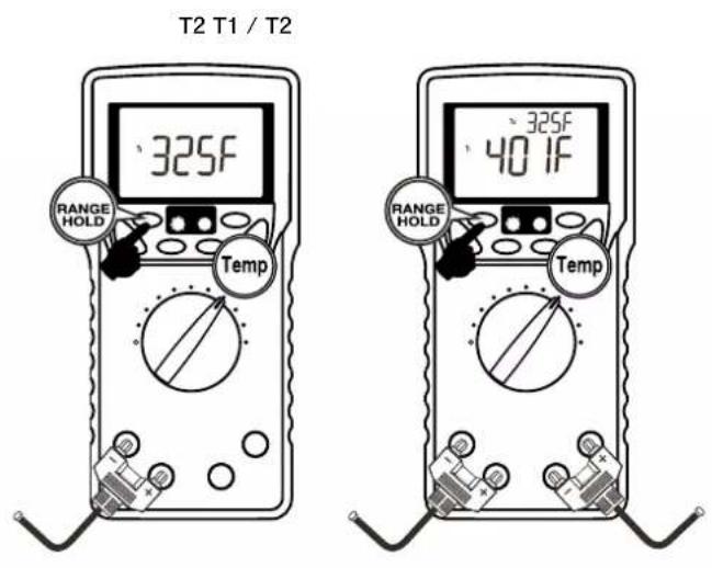 T2 T1 / T2 325F RANGE HOLD Temp 325F 40 1F RANGE HOLD Temp