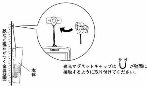 鉄など磁石がつく金属壁面 本体 遮光マグネットキャップはUが壁面に接触するように取り付けてください。
