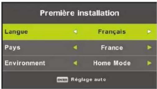 Première installation Langue Français Pays France Environment Home Mode ENER Réglage auto
