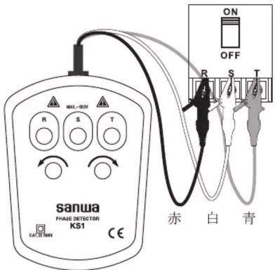 sanwa PHASE DETECTOR KS1 CACTIN REV MALI-50W R S T ON OFF R S T 赤 白 青