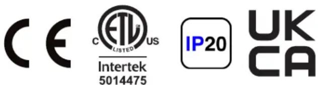 CE C LISTED US Intertek 5014475 IP20 UK CA