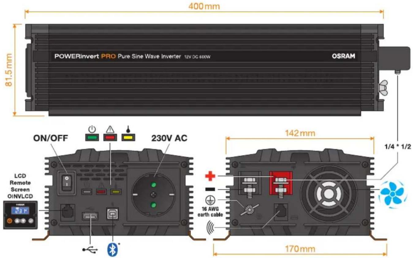Osram Pure Sine Wave 12V DC 1000W RCD - 1