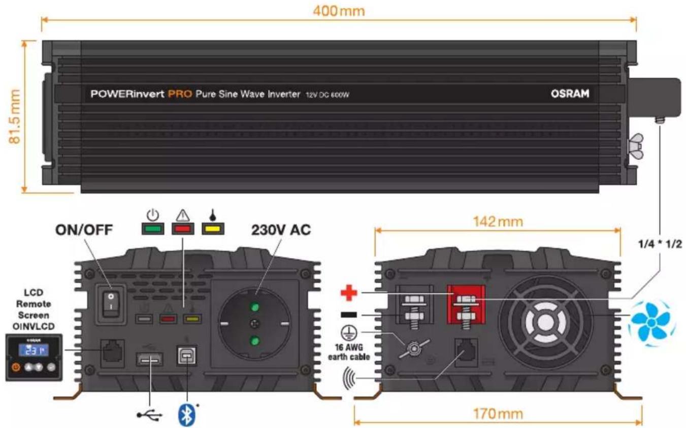 Osram Pure Sine Wave 12V DC 600W RCD - 1