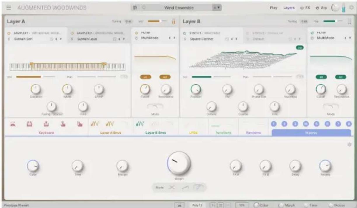 Arturia Augmented WOODWINDS - LE PANNEAU LAYERS - 1