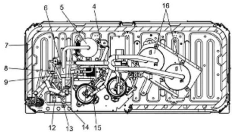 Technical diagram of an internal mechanical assembly with numbered components for identification