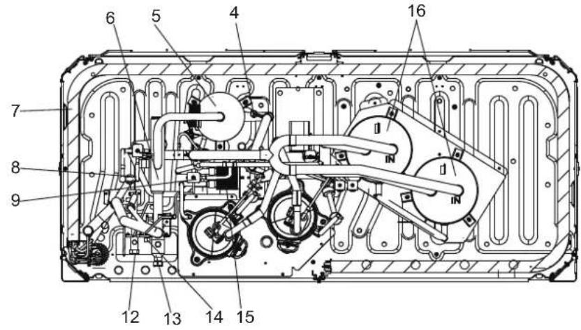 Technical diagram of an internal mechanical assembly with numbered components for identification