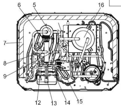 Technical diagram of an internal device with numbered components for identification