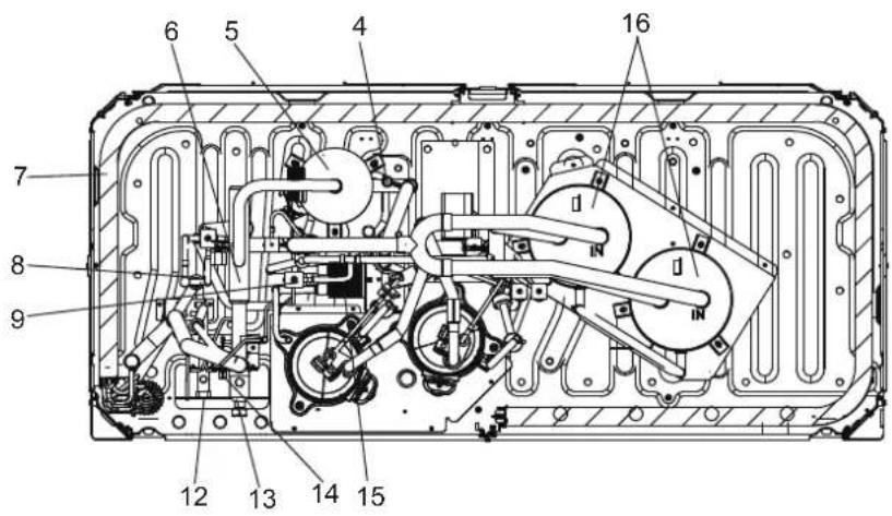 Technical diagram of an internal mechanical assembly with numbered components for identification