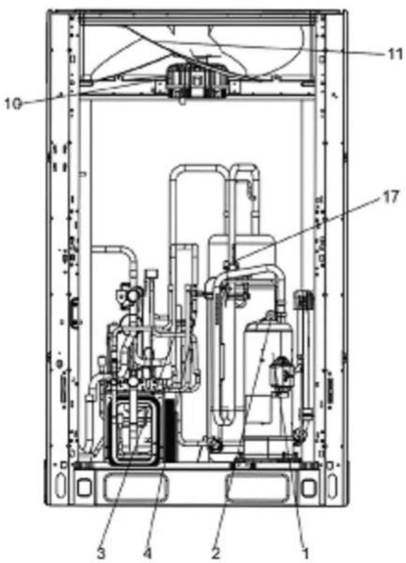 Technical schematic diagram of a mechanical or electrical device with numbered components labeled 1 through 17.