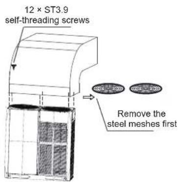 12 × ST3.9 self-threading screws Remove the steel meshes first