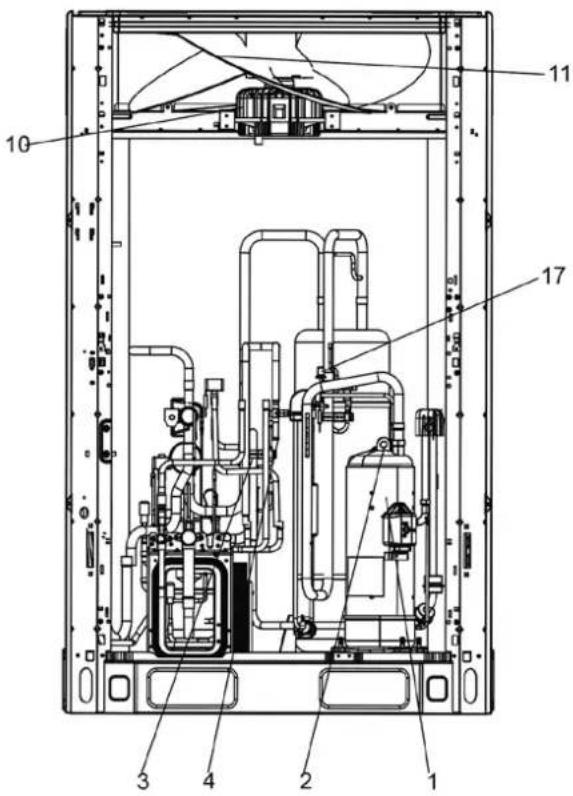 Technical diagram of a mechanical device with numbered components for identification