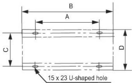 B A C D 15 x 23 U-shaped hole