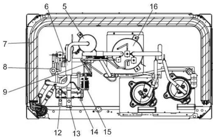 Technical diagram of a mechanical device with numbered components for identification