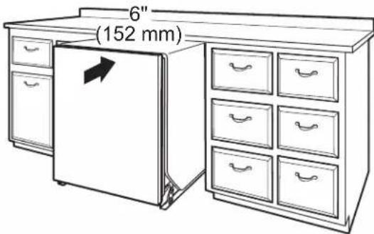 WHIRLPOOL WDF341PAPM - Move dishwasher all but 6" (152 mm) into cabinet opening - 1