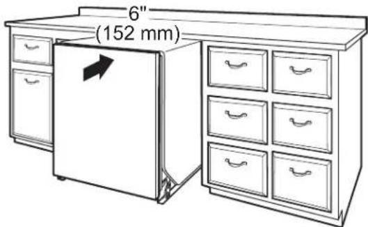 WHIRLPOOL WDF332PAMB - Move dishwasher all but 6" (152 mm) into cabinet opening - 2