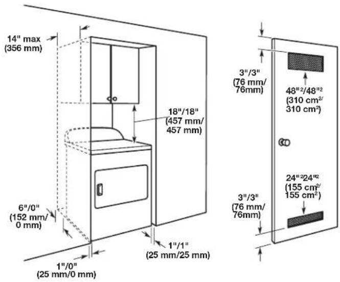 WHIRLPOOL YWED4815EW - Installation spacing for recessed area or closet - 1