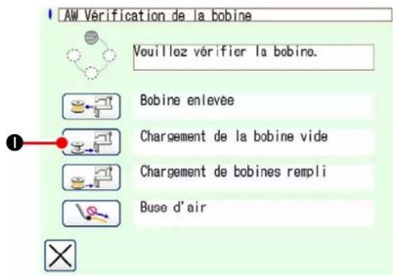 AW Vérification de la bobine Veuillez vérifier la bobino. Bobine enlevée Chargement de la bobine vide Chargement de bobines rempli Buse d'air