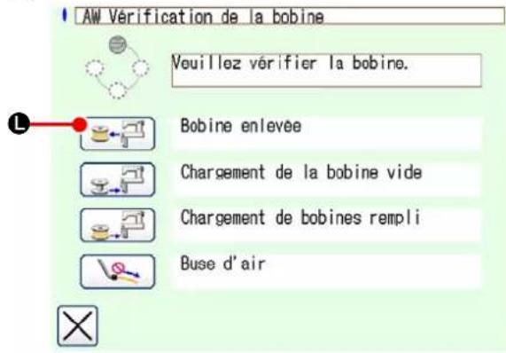 AW Vérification de la bobine Veuillez vérifier la bobine. Bobine enlevée Chargement de la bobine vide Chargement de bobines rempli Buse d'air