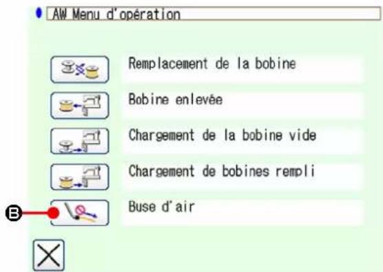AW Menu d'opération Remplacement de la bobine Bobine enlevée Chargement de la bobine vide Chargement de bobines rempli Buse d'air