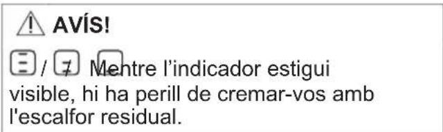 ⚠ AVÍS! ≡ / 7 Mentre l'indicador estigui visible, hi ha perill de cremar-vos amb l'escalfor residual.