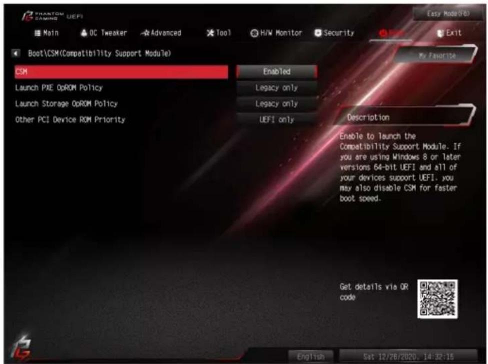 ASROCK B460 Phantom Gaming 4 - CSM: Compatibility Support Module (CSM : 互換性サポート モジュール) - 1
