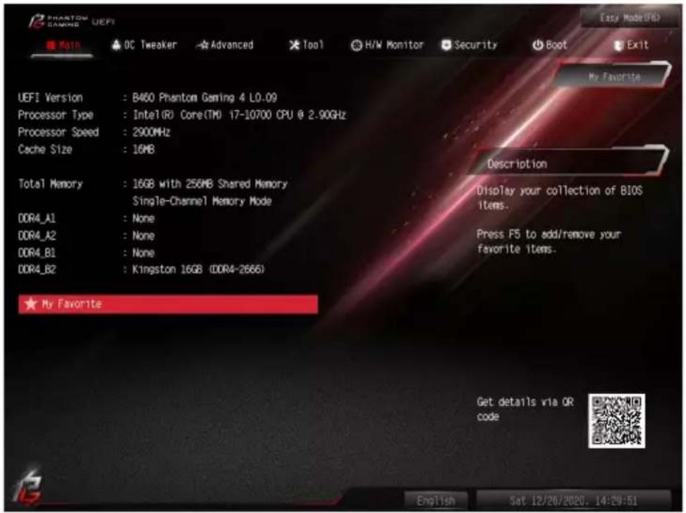 ASROCK B460 Phantom Gaming 4 - Main (メイン) 画面 - 1