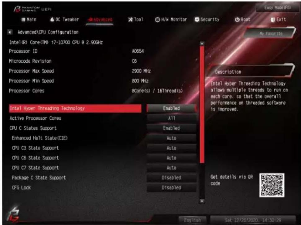 ASROCK B460 Phantom Gaming 4 - CPU Configuration (CPU 設定) - 1